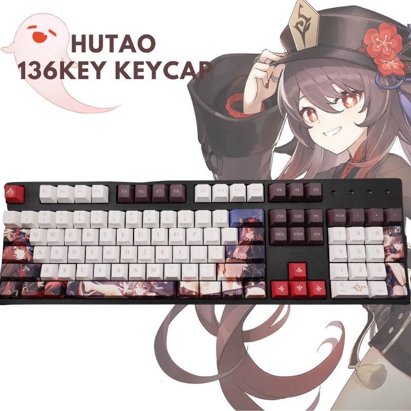 136Keys Genshin Impact Hutao Keycaps Game Character Keyboard Decoration Fans Otaku Game Player Cosplay Props Anime - Anime Lamp