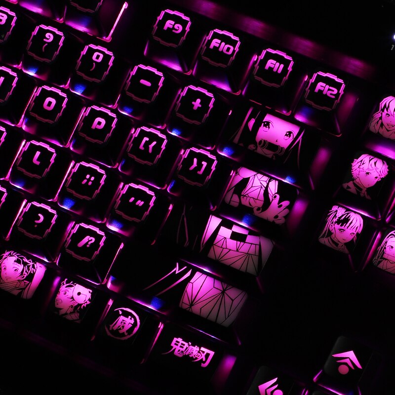 Mechanical Keyboard RGB Translucent Keycaps DIY Macro Programming For Anime Demon Slayer Hot Swap Silver Purple 2 - Anime Lamp