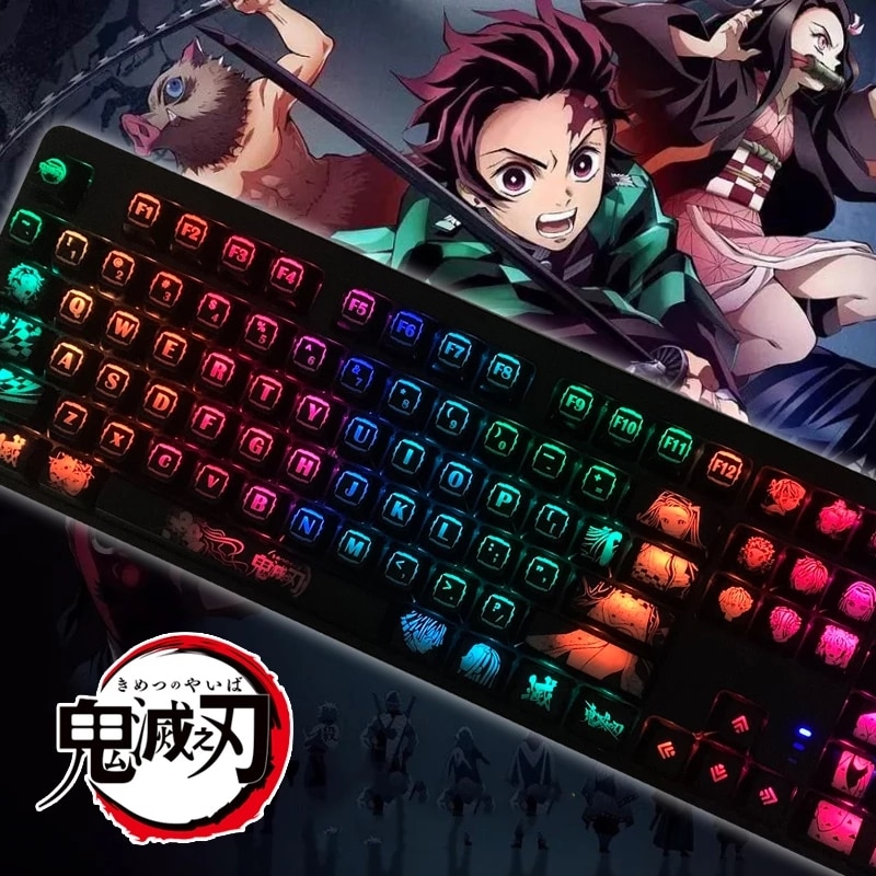 Mechanical Keyboard RGB Translucent Keycaps DIY Macro Programming For Anime Demon Slayer Hot Swap Silver Purple - Anime Lamp
